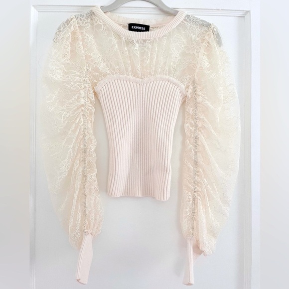 EXPRESS Ivory Off White Lace Blouse - Picture 1 of 3